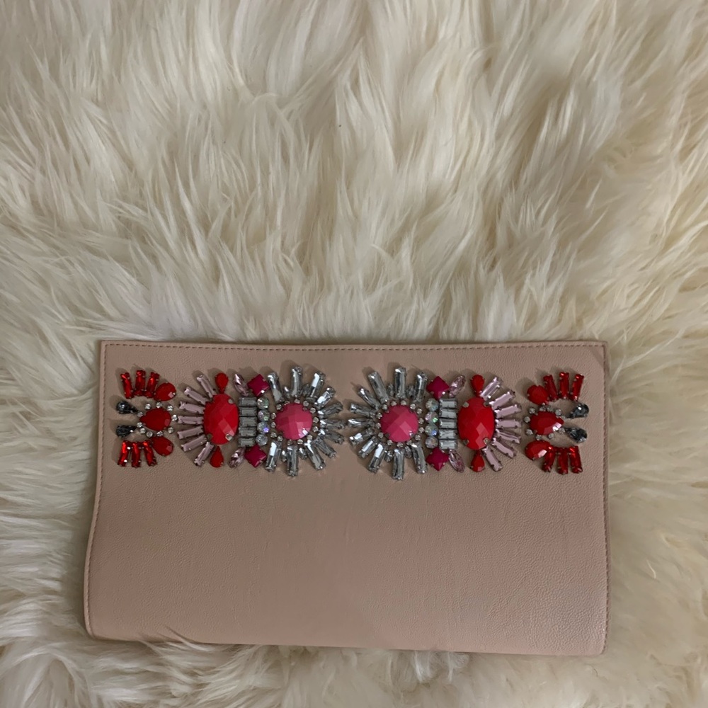 express cream sequined clutch bag